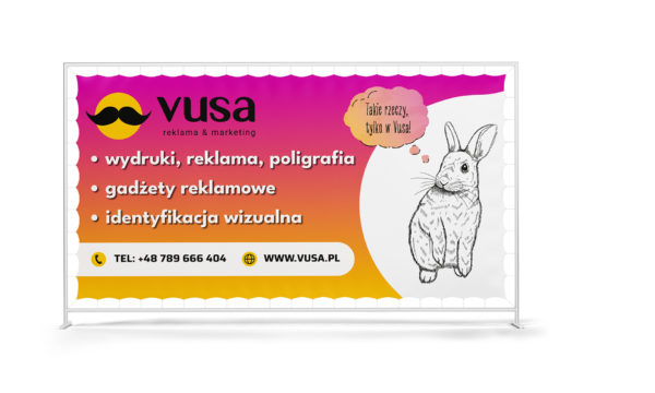 Baner reklamowy VUSA z nadrukiem i oczkami