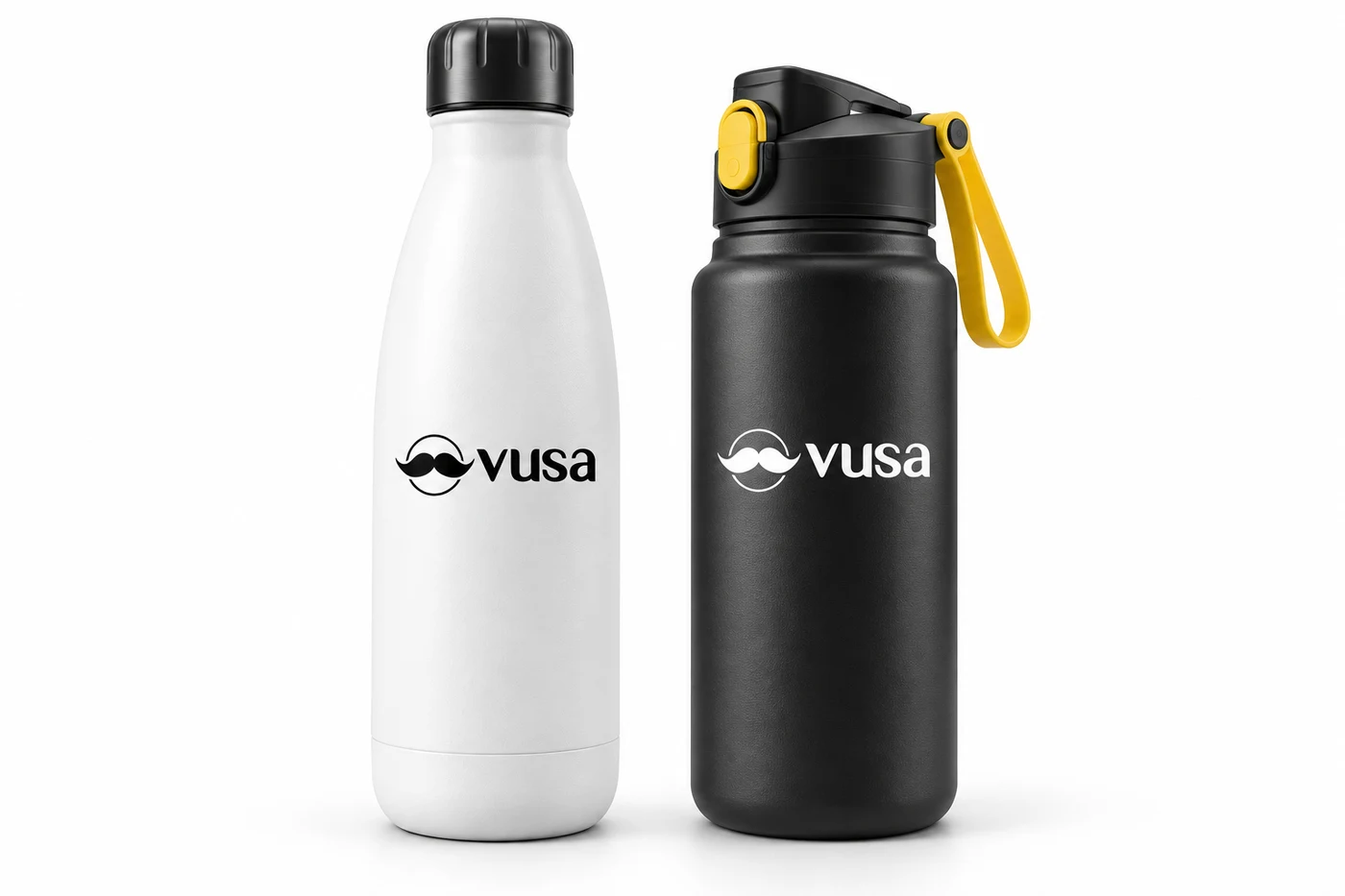 Butelki i bidony z logo VUSA bez sloganu — wizualizacja produktów