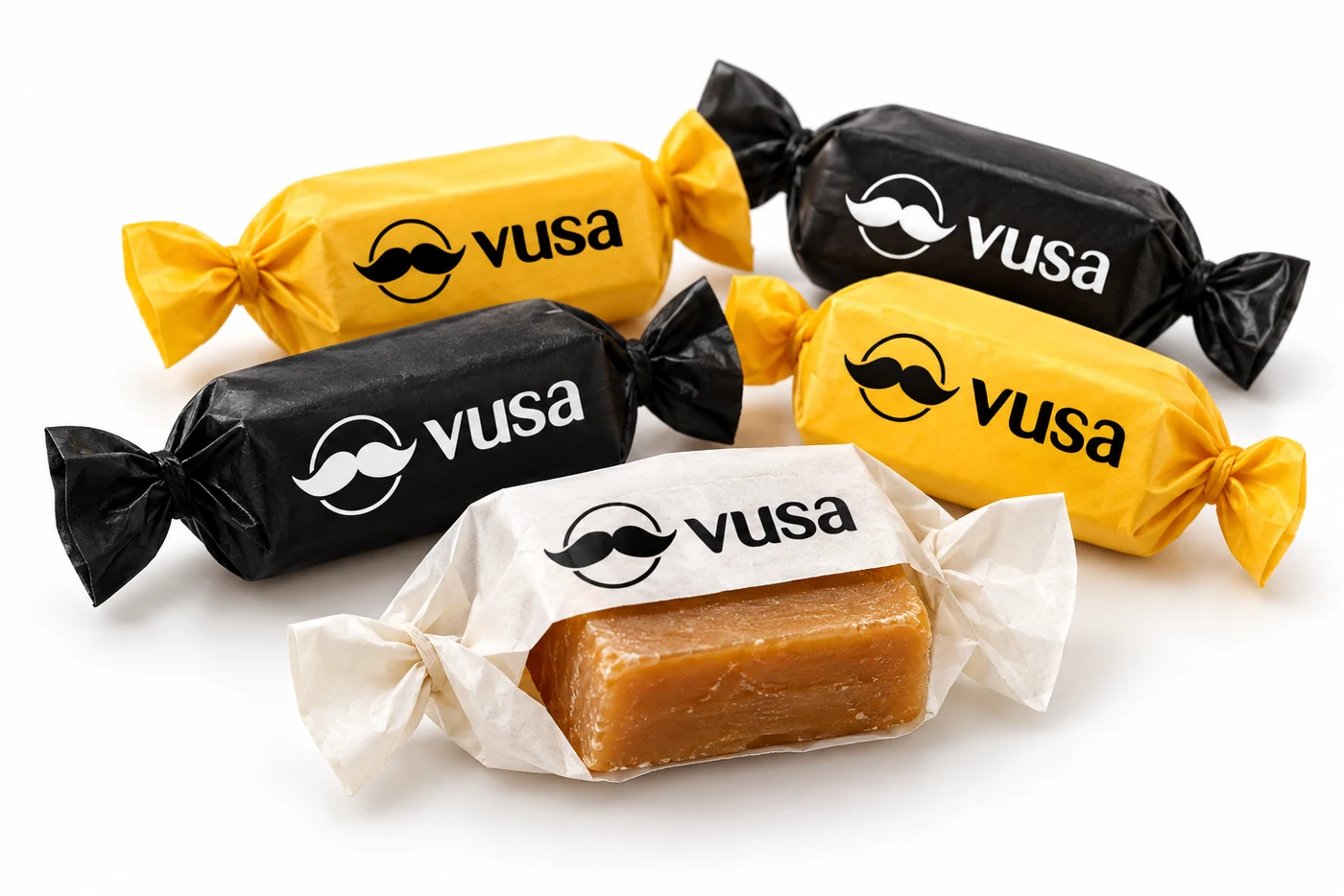 Krówki reklamowe z logo VUSA bez sloganu — wizualizacja produktów